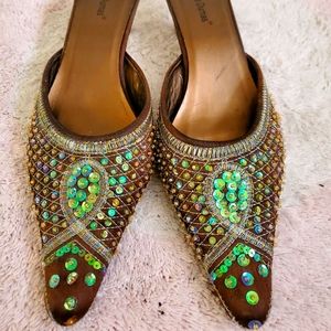 Sequined open back kitten heels